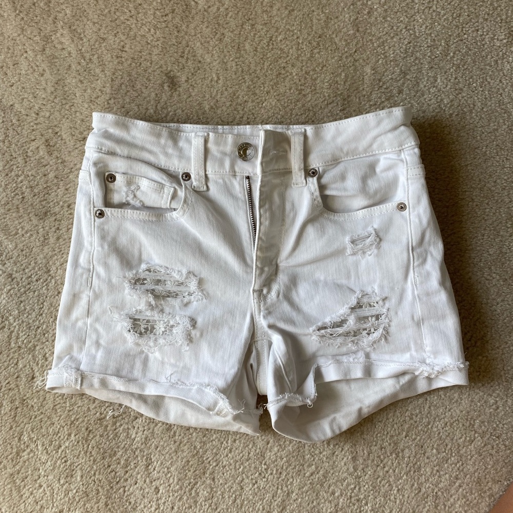 AE White Ripped Jean Shorts